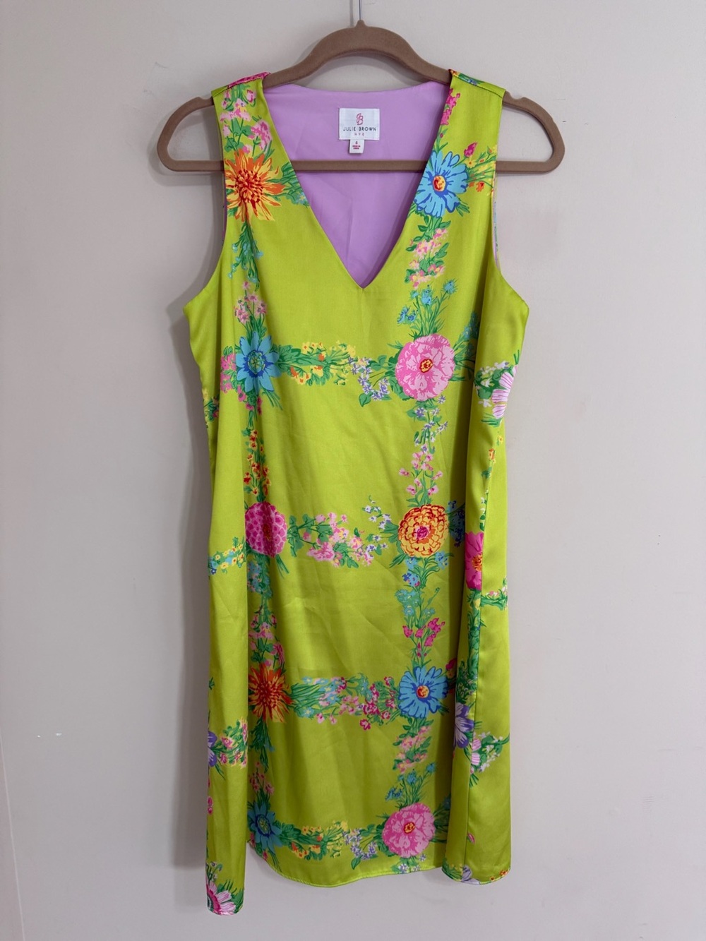 JULIE BROWN NYC Floral Shift Dress Lime Green Sleeveless Designer Women’s 6